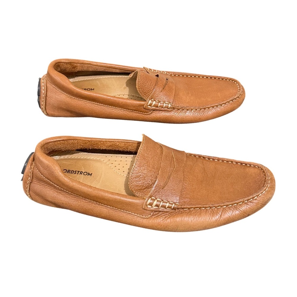Nordstrom Mens Tan Brown Leather Penny Loafer Driving Shoes Brazil Size 9M